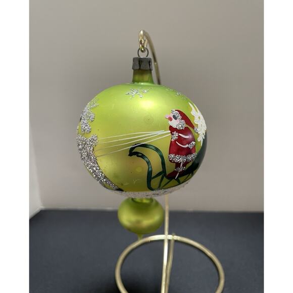 Vintage Original Cap Poland Teardrop Double Ball Mica Glass Ornament. Large 4.5” - Picture 2 of 6